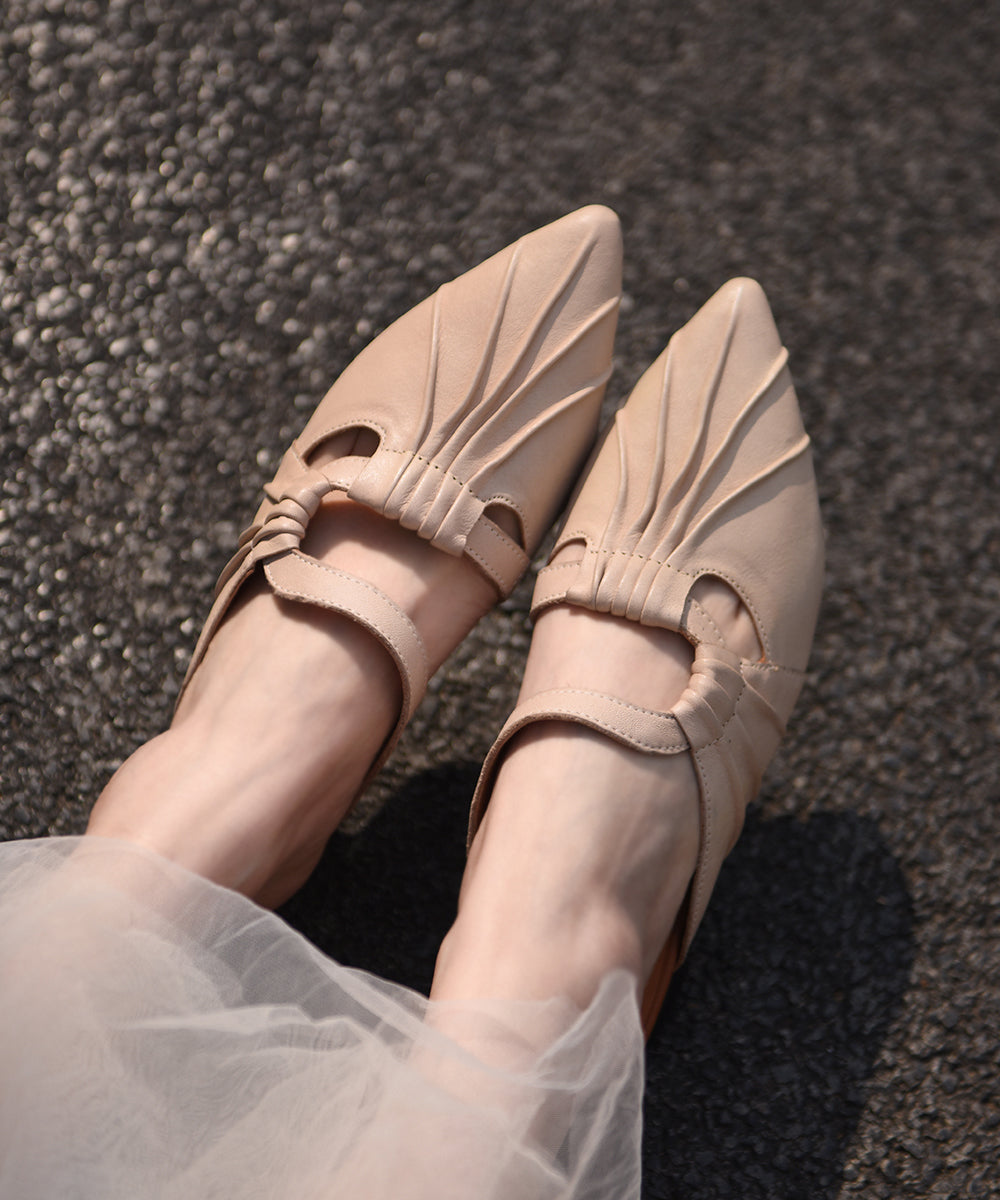 Boutique Green Cowhide Leather Splicing Slide Sandals Pointed Toe