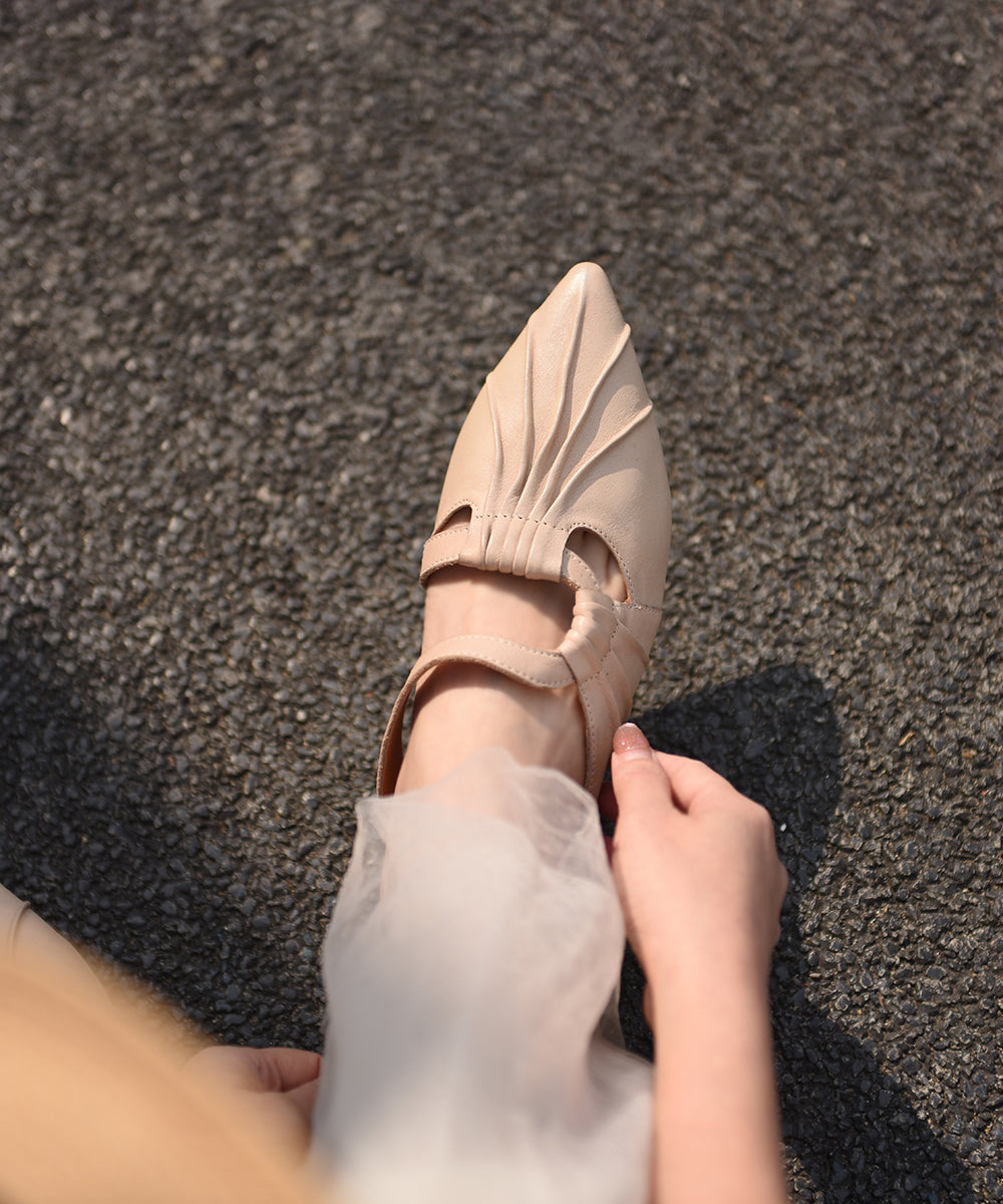 Boutique Green Cowhide Leather Splicing Slide Sandals Pointed Toe