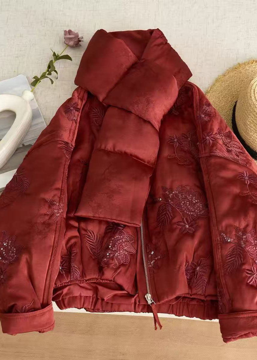 Boutique Green Embroidered Sequins Cotton Filled Parkas Winter