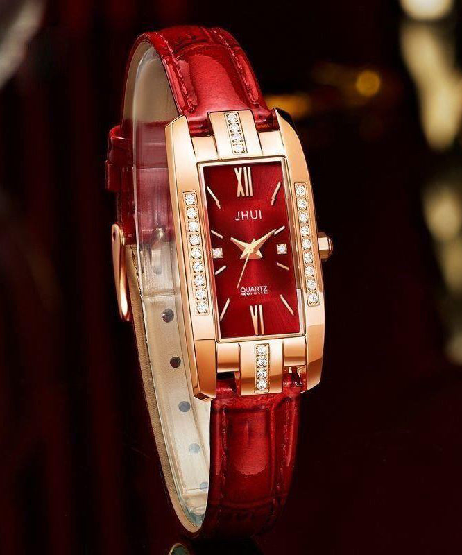 Boutique Green Leather Zircon Quartz Movement Watches