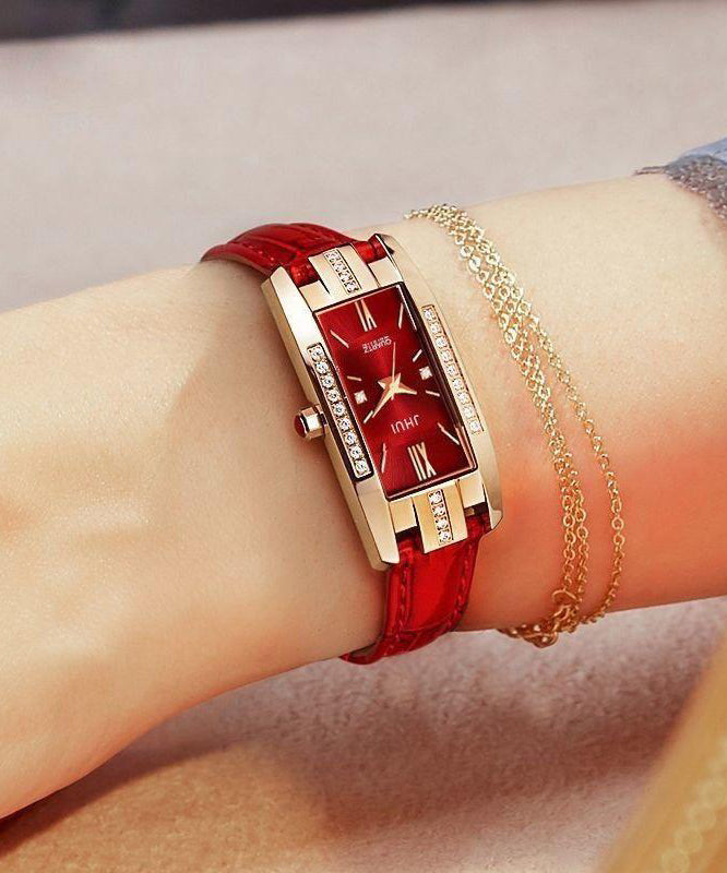 Boutique Green Leather Zircon Quartz Movement Watches