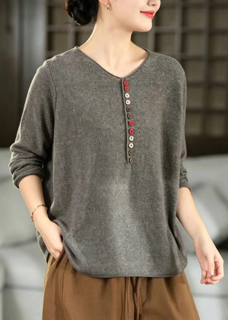 Boutique Grey Oversized Button Knitted Tops Winter