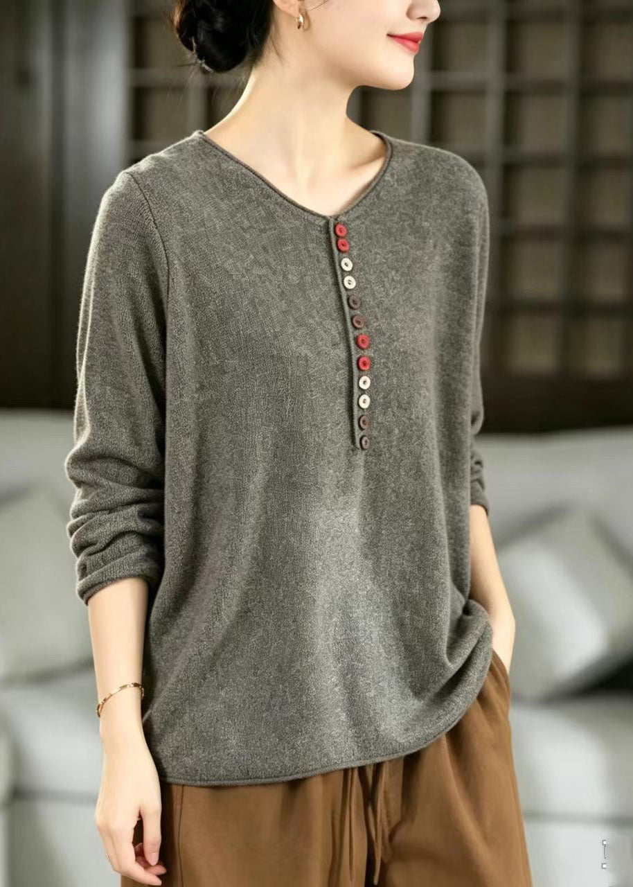 Boutique Grey Oversized Button Knitted Tops Winter