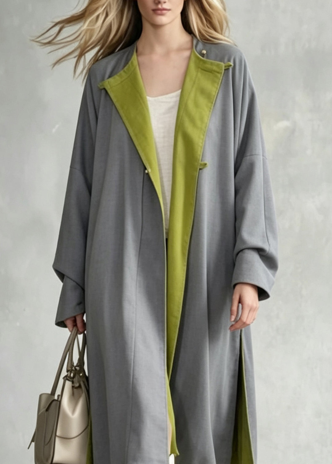 Boutique Grey Pockets Wear On Both Sides Cotton Trench Fall