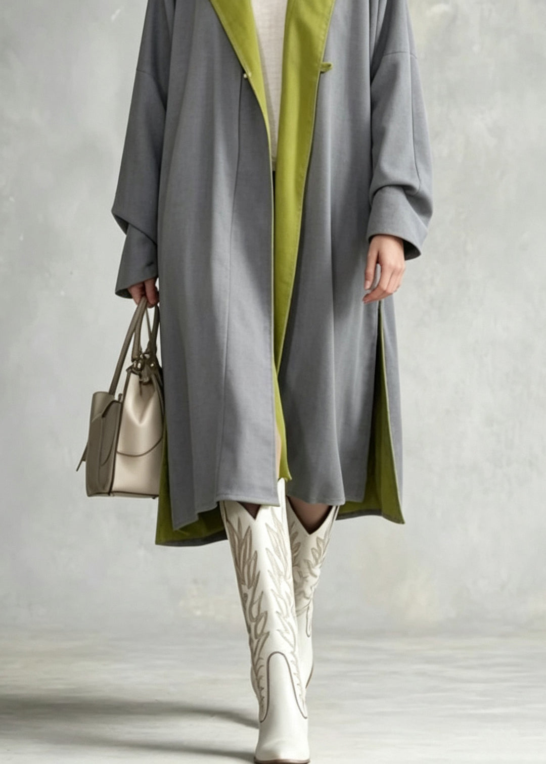 Boutique Grey Pockets Wear On Both Sides Cotton Trench Fall
