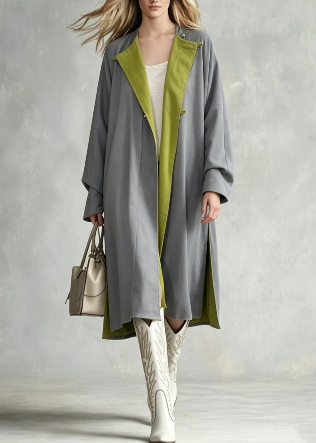 Boutique Grey Pockets Wear On Both Sides Cotton Trench Fall