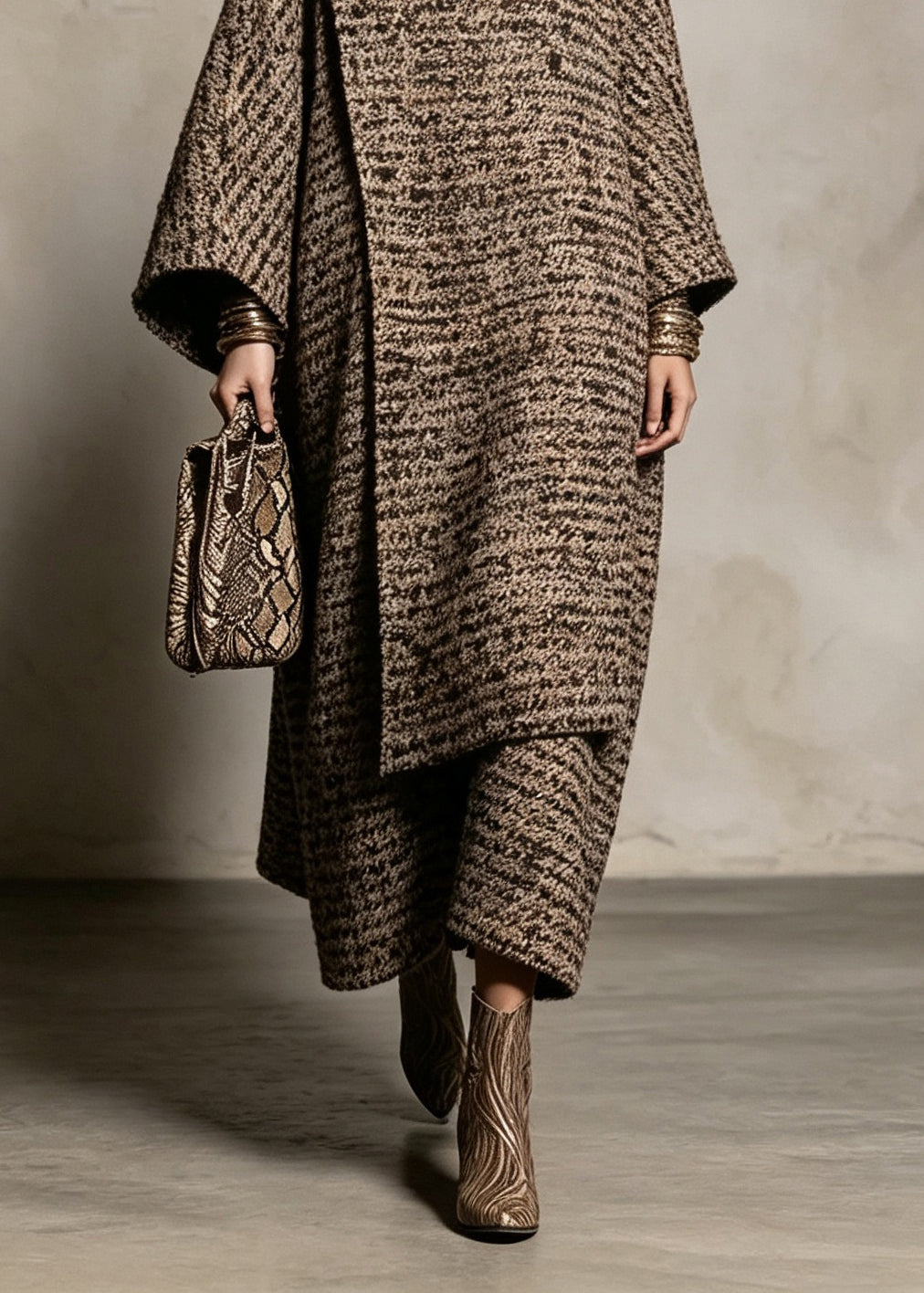 Boutique Hign Neck Cape And Coat Woolen Two Pieces Set Fall