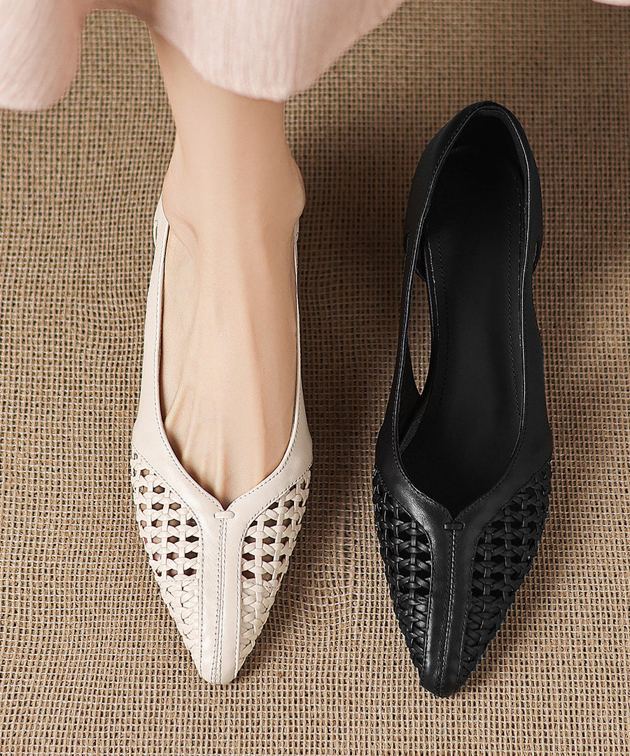 Boutique Hollow Out Splicing High Heels Black Cowhide Leather