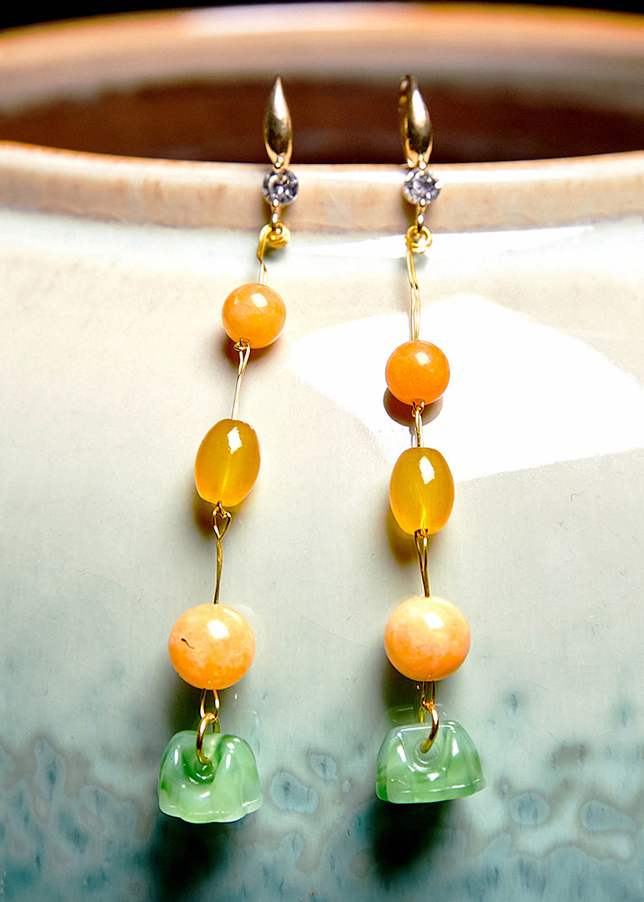 Boutique Jade Patchwork Beeswax Drop Earrings - Omychic