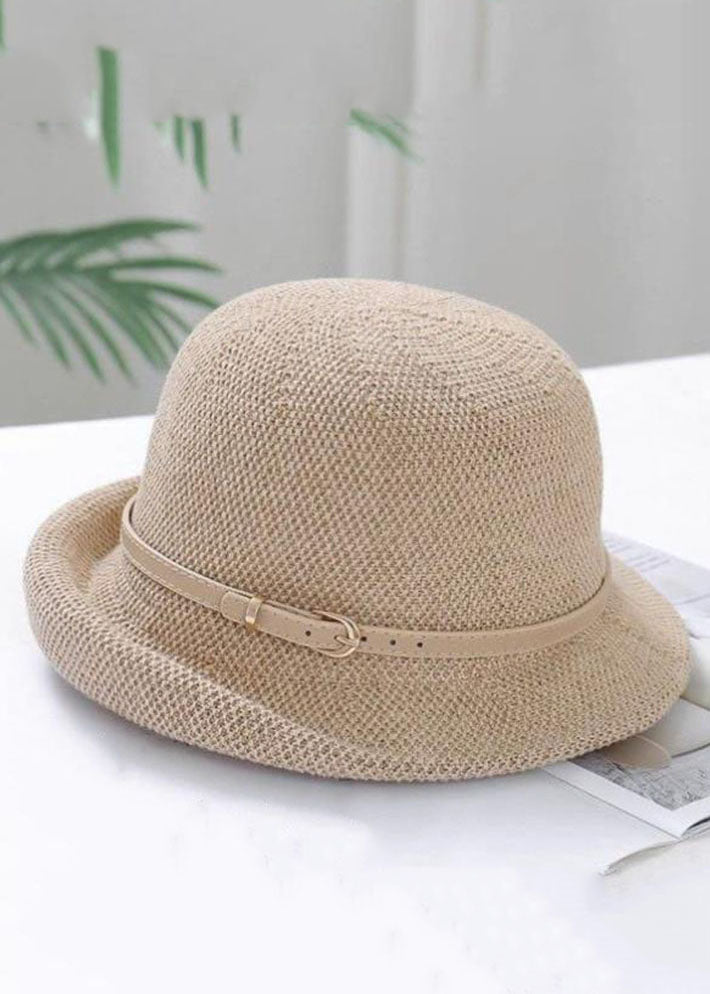 Boutique Khaki Leather Belt Linen Bucket Hat