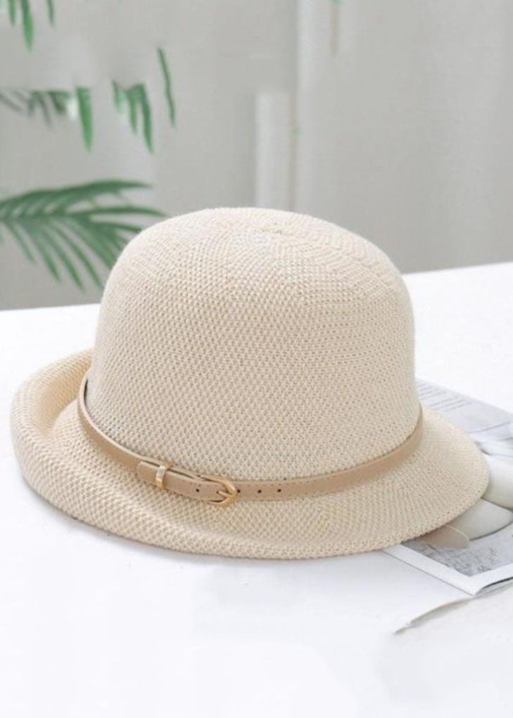 Boutique Khaki Leather Belt Linen Bucket Hat