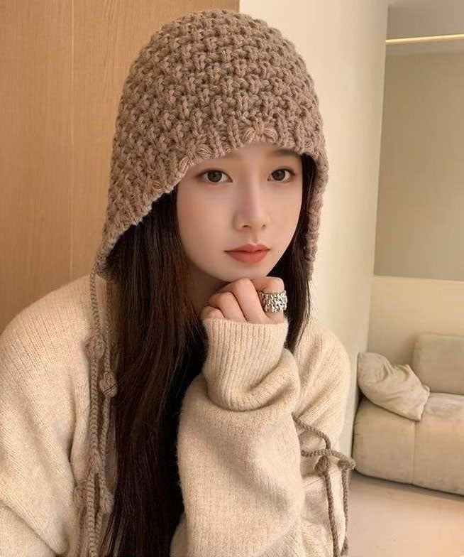 Boutique Khaki Oversized Tasseled Knit Bonnie Hat