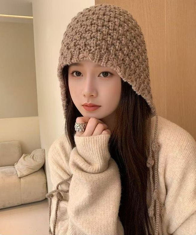 Boutique Khaki Oversized Tasseled Knit Bonnie Hat