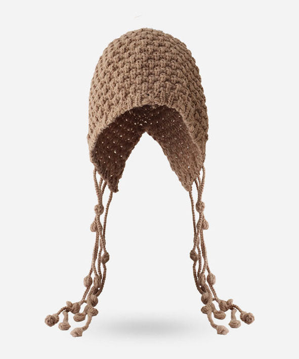 Boutique Khaki Oversized Tasseled Knit Bonnie Hat