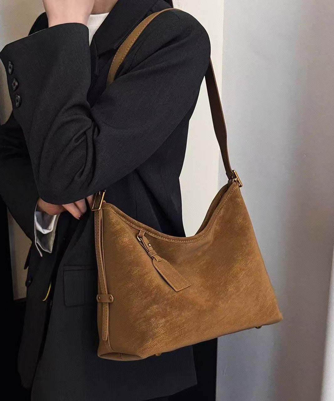 Boutique Khaki Pendant Solid Durable Fine Suede Messenger Bag