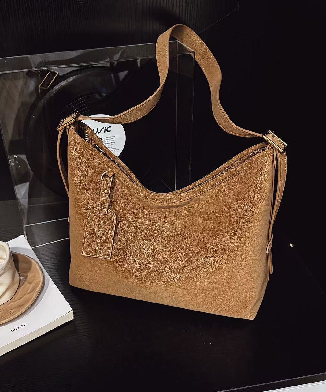 Boutique Khaki Pendant Solid Durable Fine Suede Messenger Bag