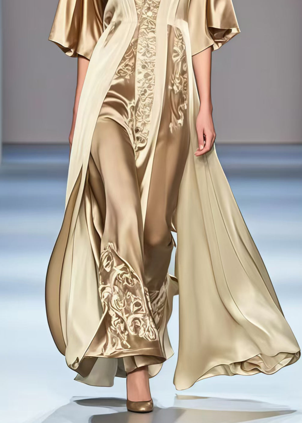 Boutique Khaki Print Exra Large Hem Silk Long Dresses Summer