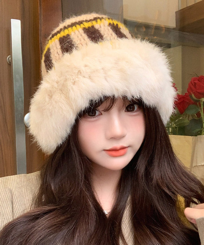 Boutique Khaki Rabbit Patchwork Knit Bucket Hat