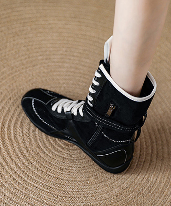 Boutique Lace Up Splicing Boots Brown Suede