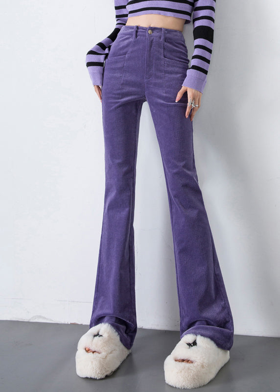 Boutique Lavender High Waist Corduroy Flared Trousers Spring