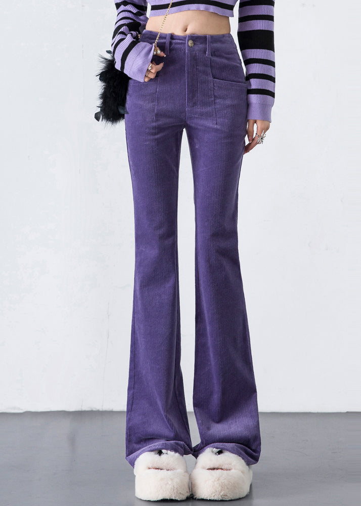 Boutique Lavender High Waist Corduroy Flared Trousers Spring