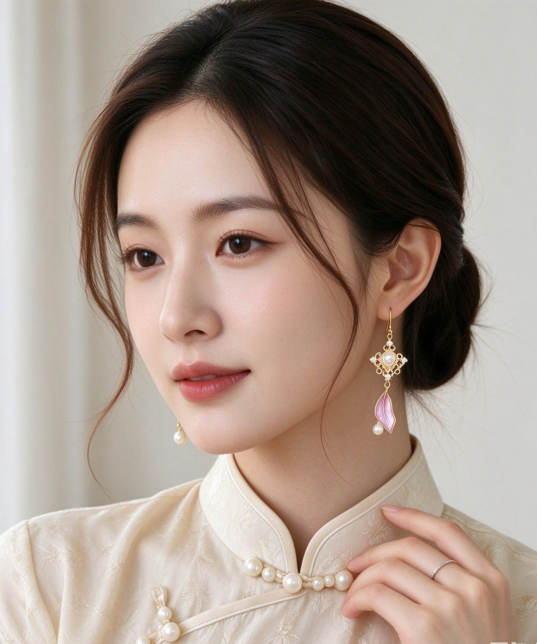Boutique Leaves Pearl Metal Drop Earrings