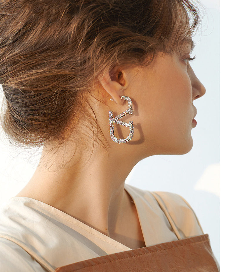 Boutique Letter Sparkling Zircon Drop Earrings