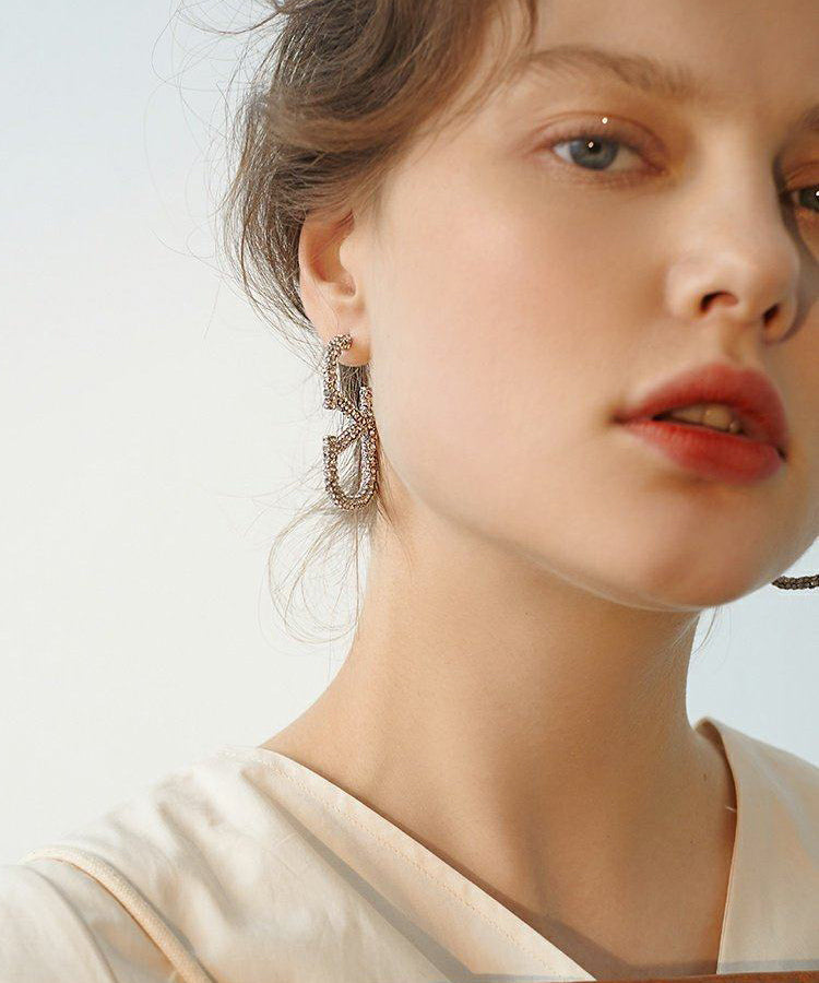 Boutique Letter Sparkling Zircon Drop Earrings