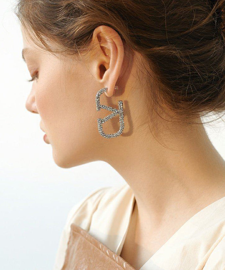 Boutique Letter Sparkling Zircon Drop Earrings