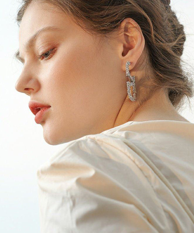 Boutique Letter Sparkling Zircon Drop Earrings