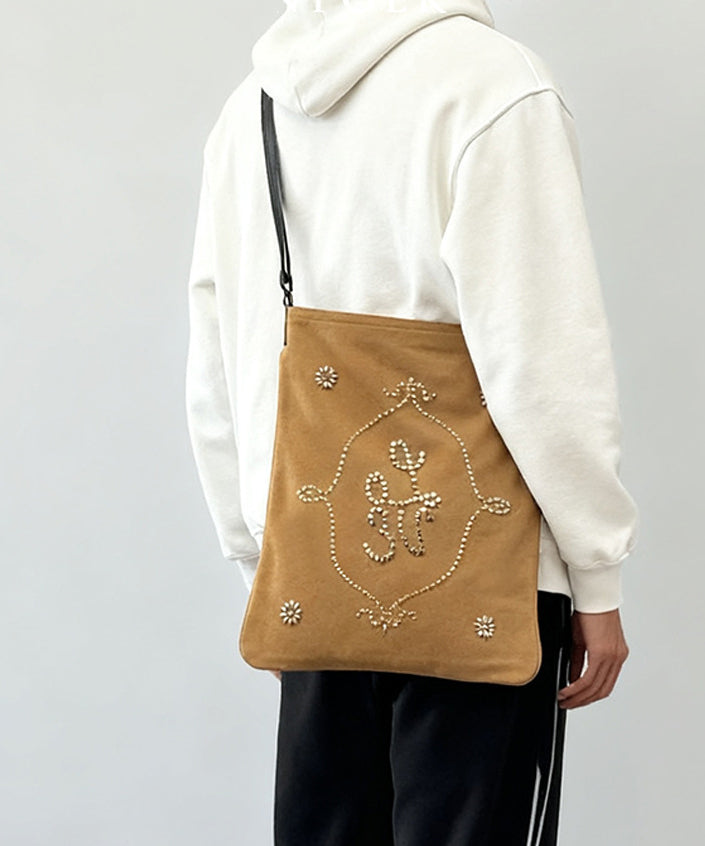 Boutique Light Camel Embroidered Large Capacity Suede Women Handbags