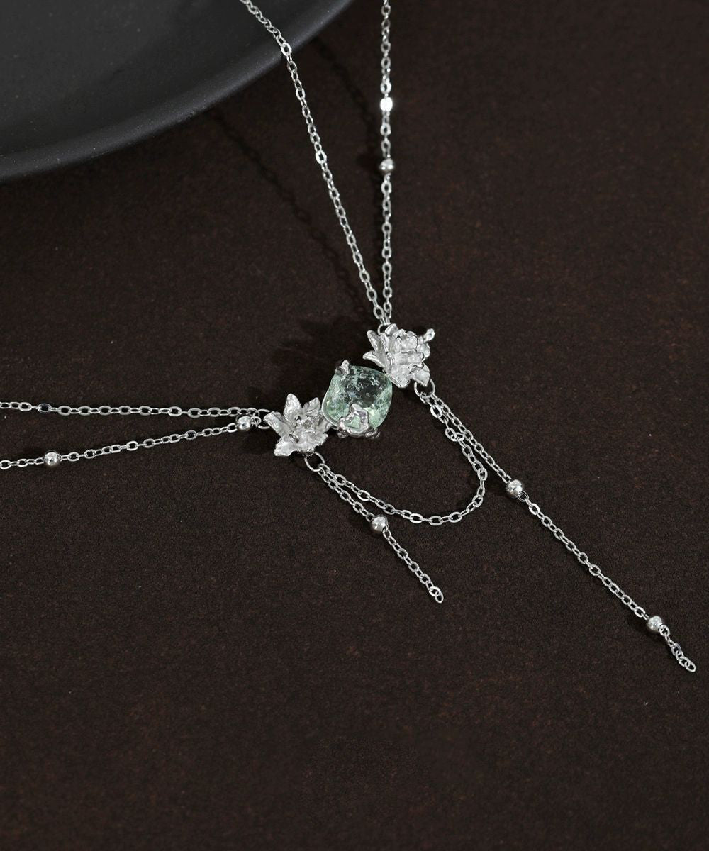 Boutique Light Green Alloy Gem Stone Pendant Necklace