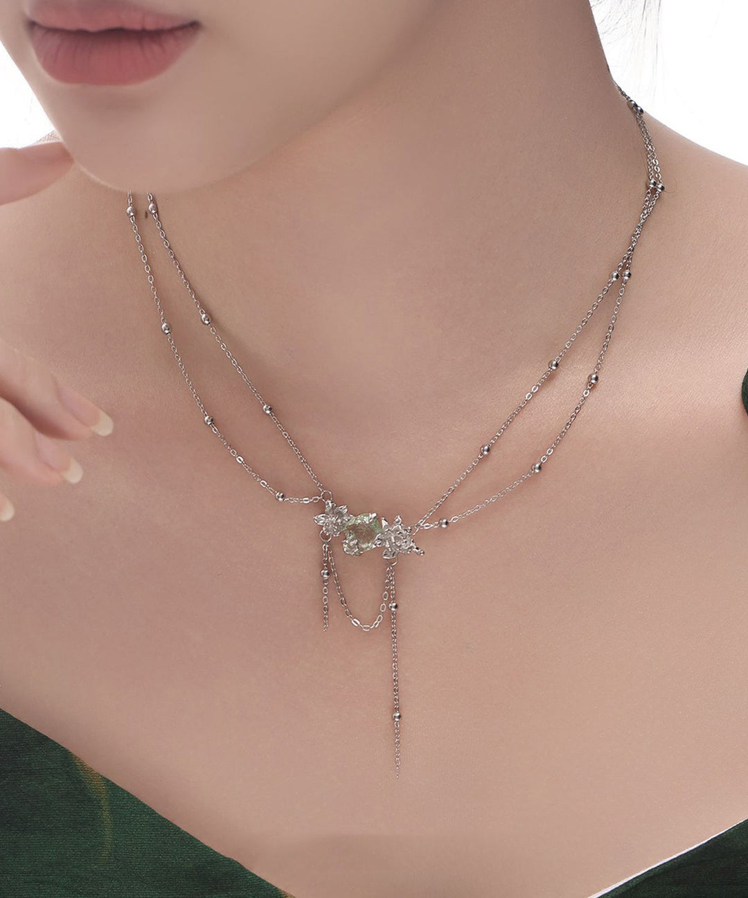 Boutique Light Green Alloy Gem Stone Pendant Necklace