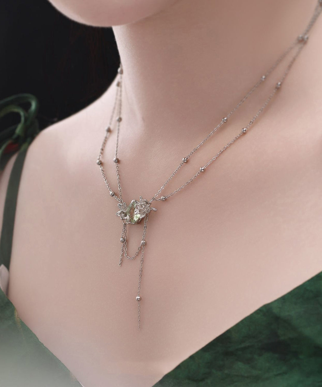 Boutique Light Green Alloy Gem Stone Pendant Necklace