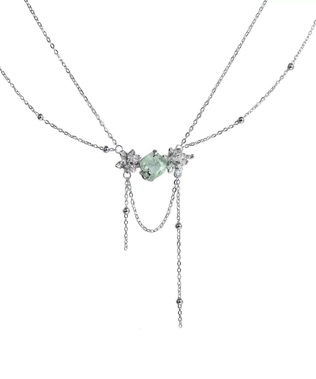 Boutique Light Green Alloy Gem Stone Pendant Necklace