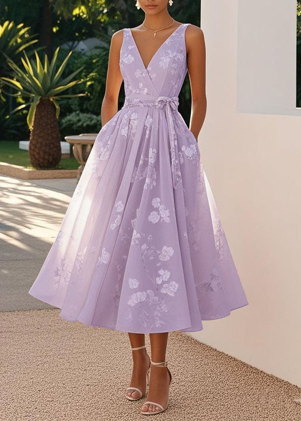 Boutique Light Pink V Neck Print Wrinkled Chiffon Maxi Dresses Sleeveless