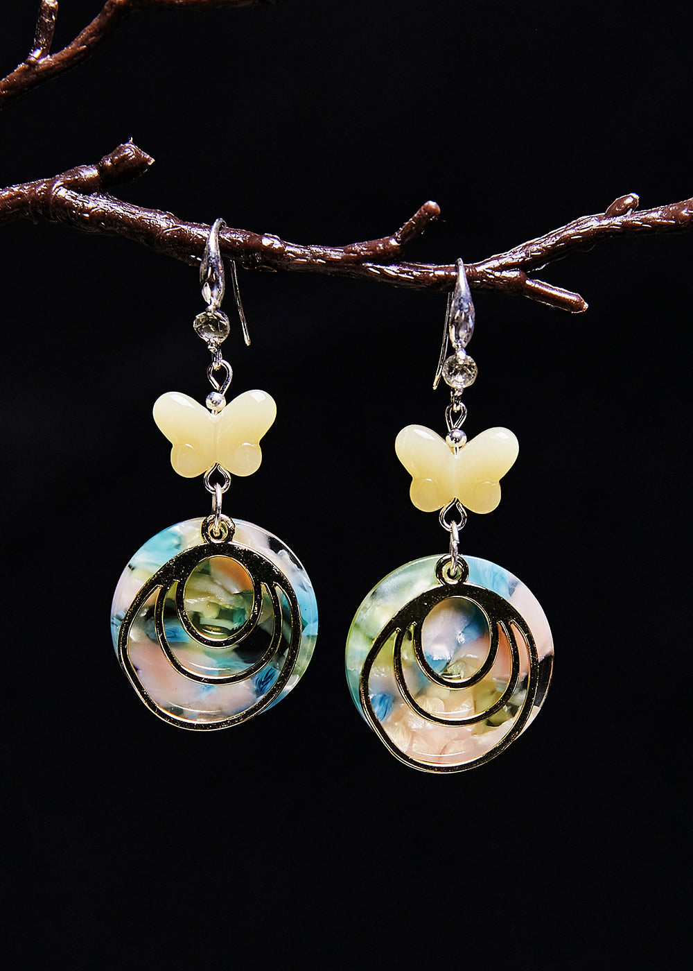 Boutique Light Yellow Butterfly Jade Drop Earrings