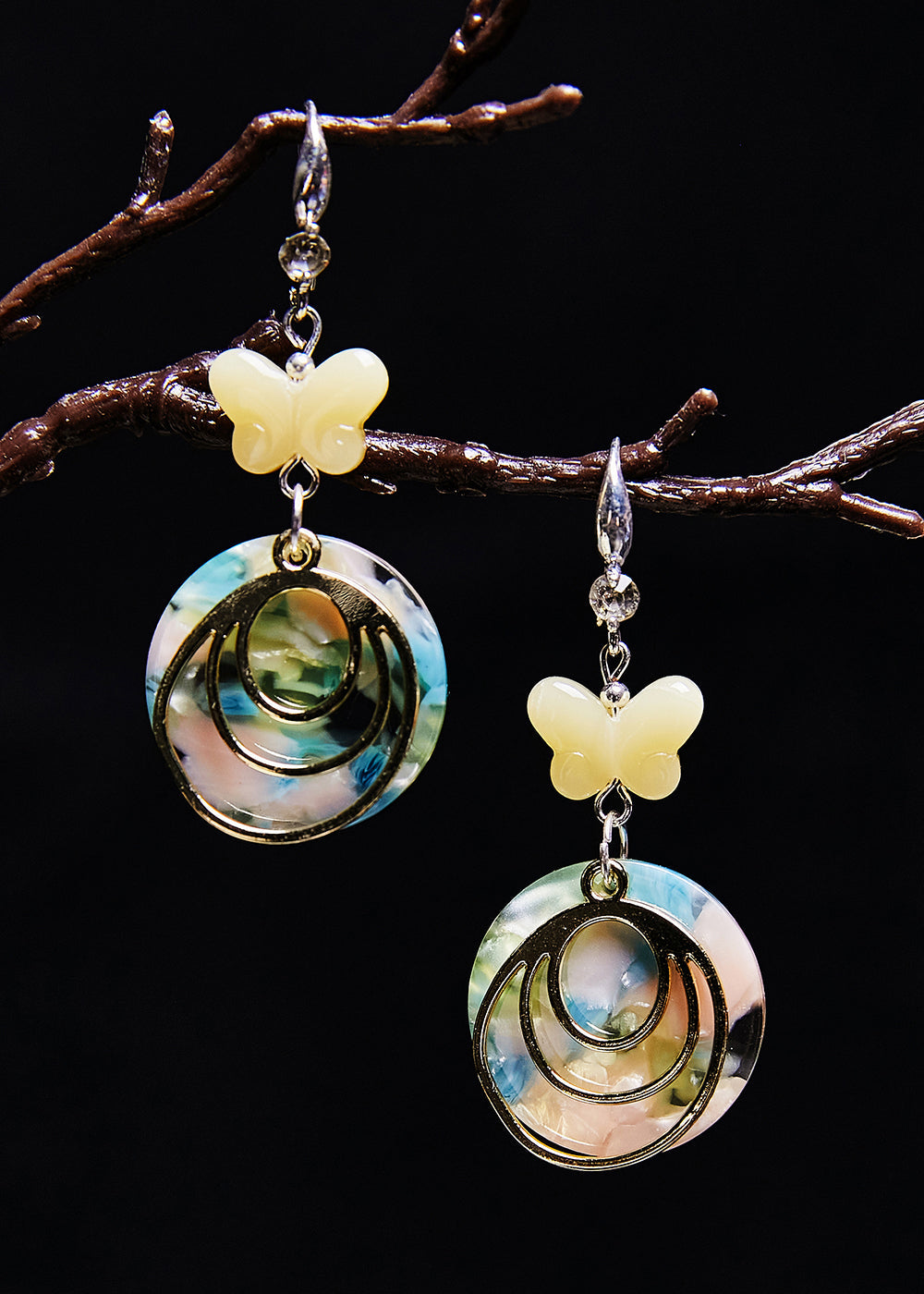 Boutique Light Yellow Butterfly Jade Drop Earrings