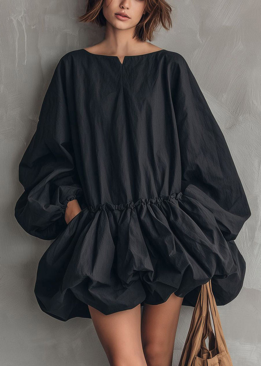 Boutique Mulberry O-Neck Ruffled Patchwork Mid Dress Lantern Sleeve
