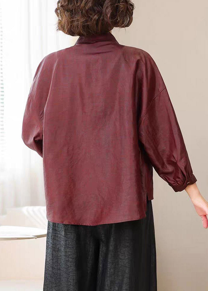 Boutique Mulberry Peter Pan Collar Silk Coat Lantern Sleeve