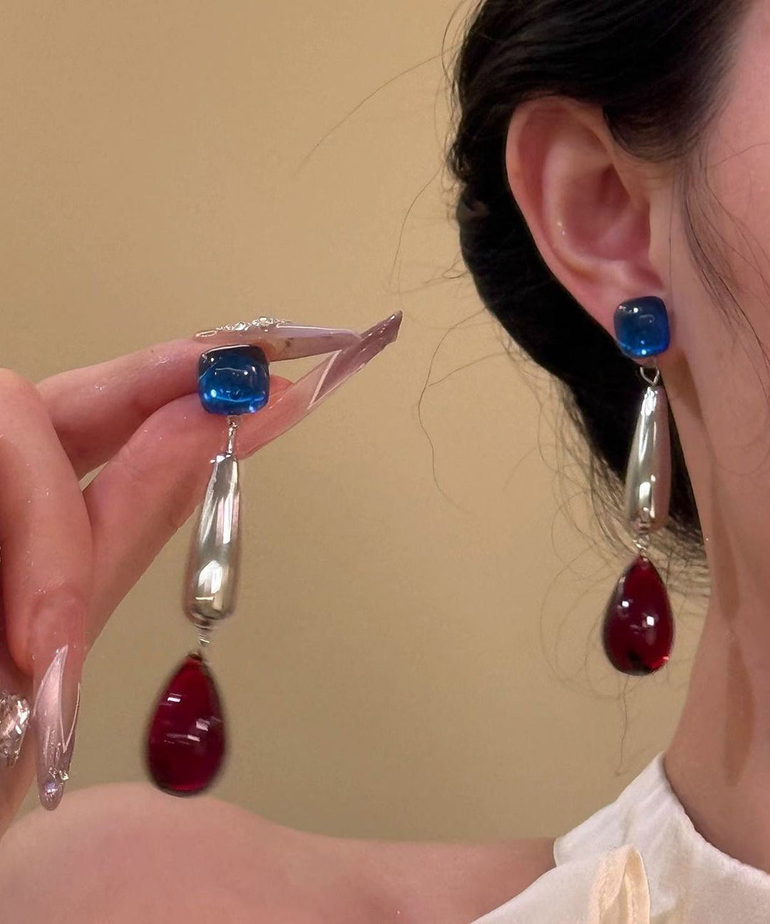 Boutique Multicolor Sterling Silver Agate Gem Stone Drop Earrings