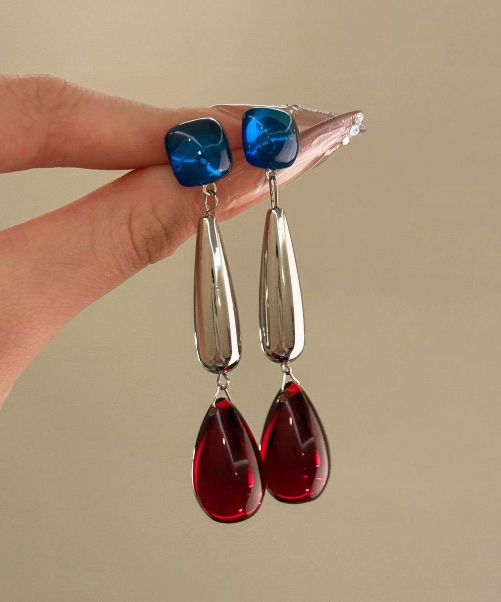 Boutique Multicolor Sterling Silver Agate Gem Stone Drop Earrings