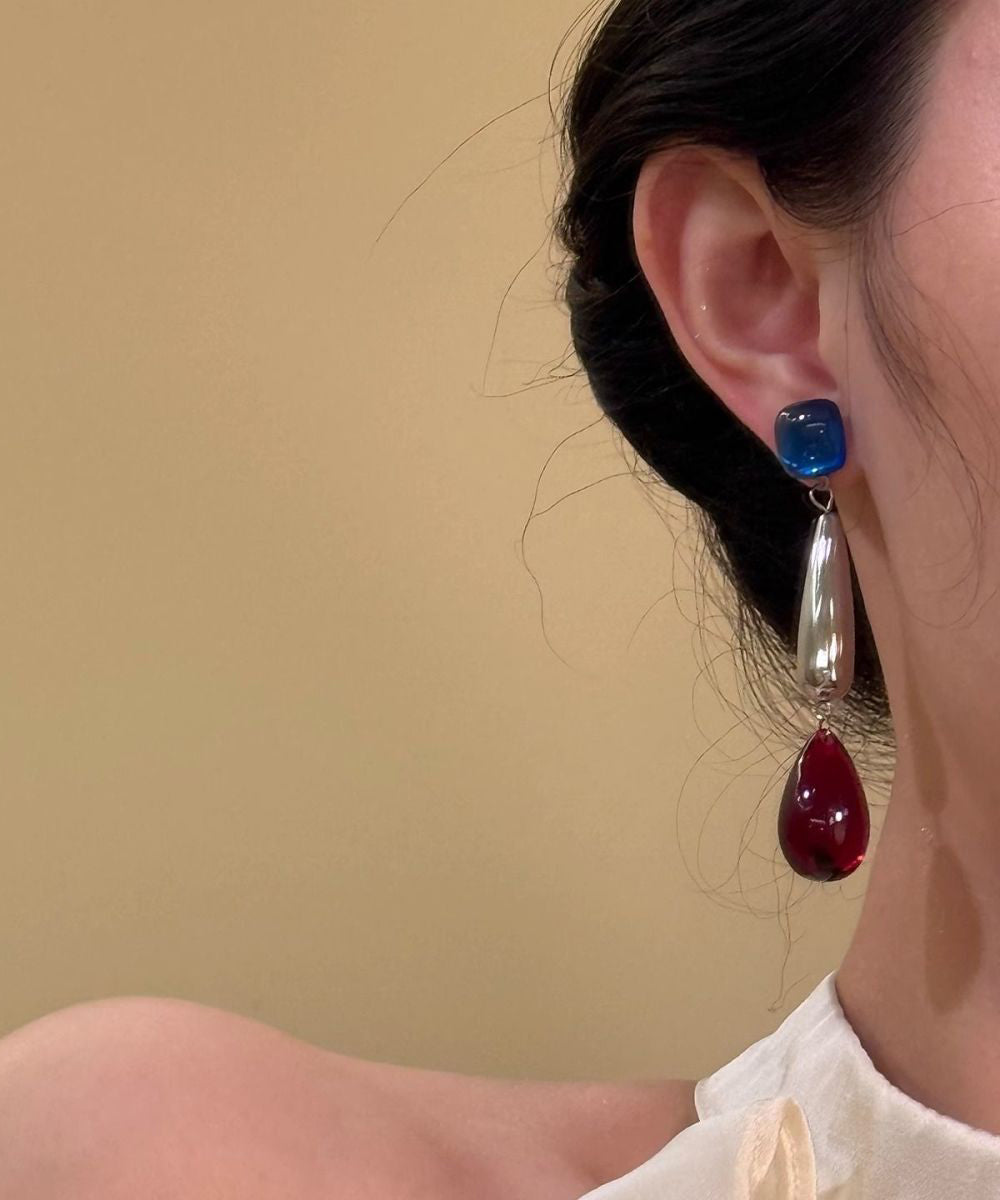 Boutique Multicolor Sterling Silver Agate Gem Stone Drop Earrings