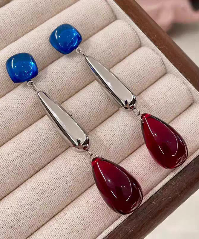 Boutique Multicolor Sterling Silver Agate Gem Stone Drop Earrings