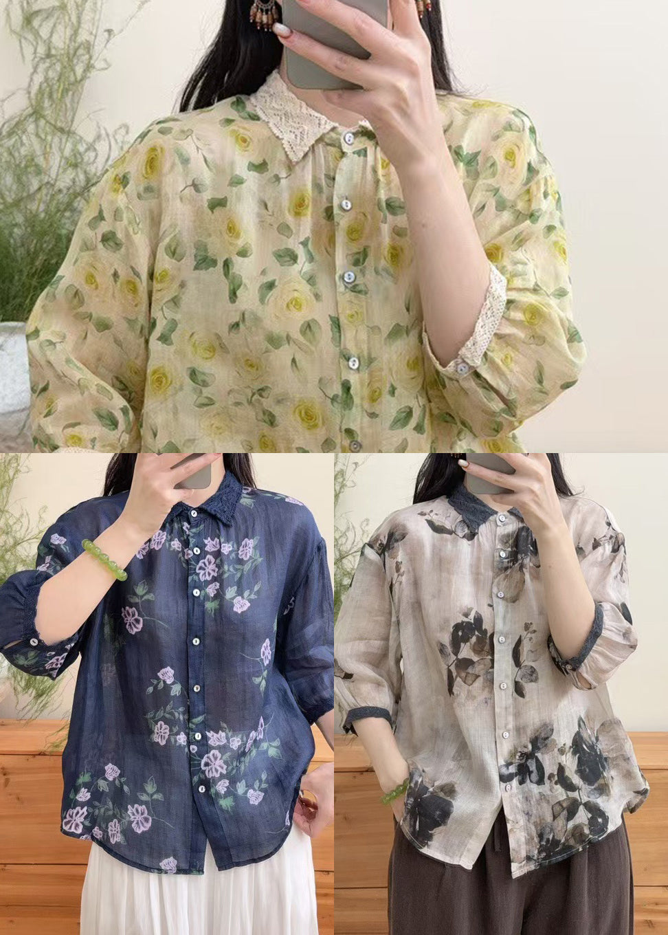 Boutique Navy Oversized Print Linen Top Summer