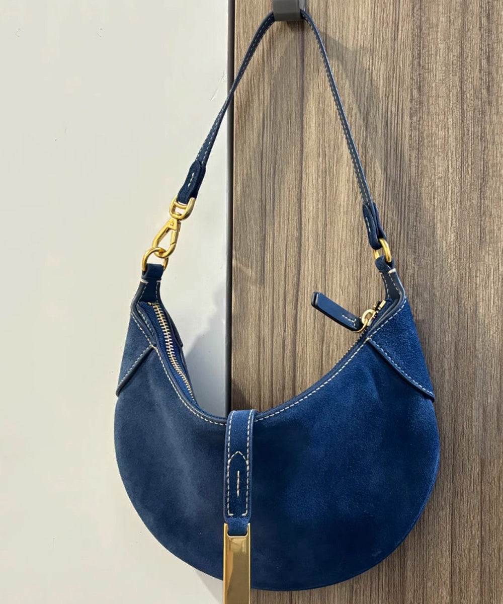 Boutique Navy Solid Durable Fine Suede Saddle Bag
