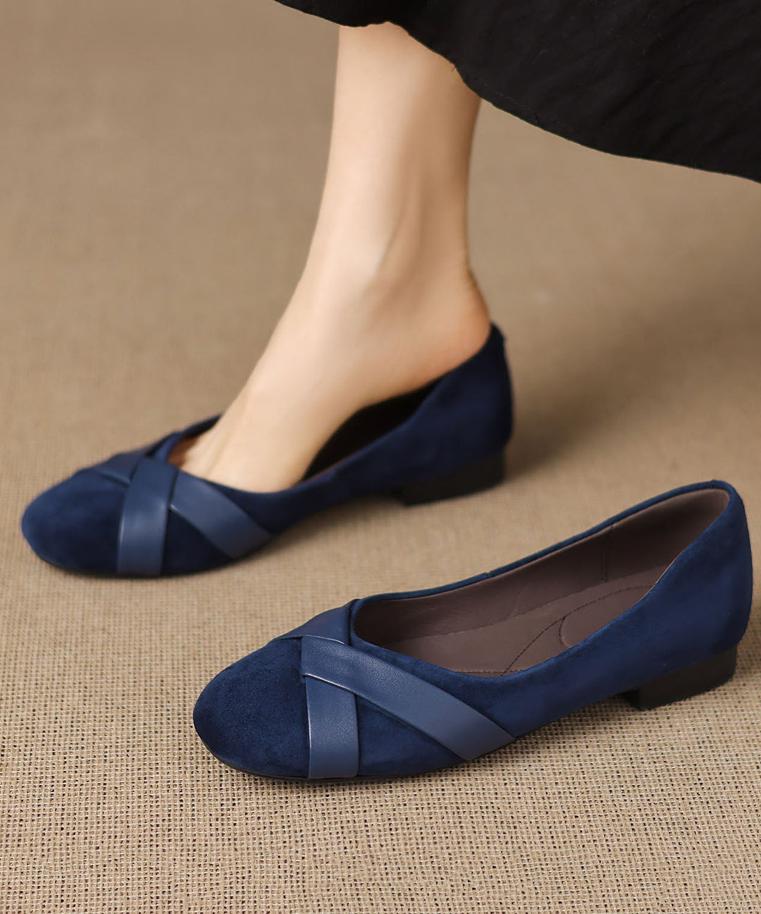 Boutique Navy Suede Splicing Comfy Penny Loafers