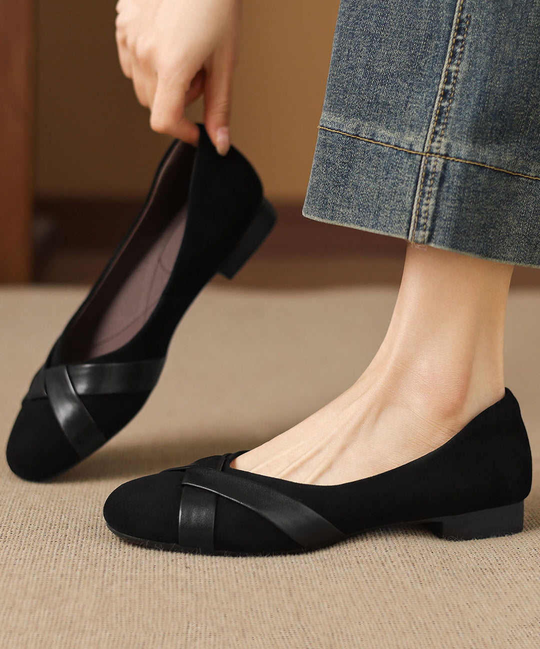 Boutique Navy Suede Splicing Comfy Penny Loafers