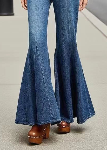 Boutique Navy Tasseled Denim Bell-bottom Trousers Fall