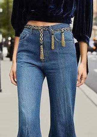 Boutique Navy Tasseled Denim Bell-bottom Trousers Fall